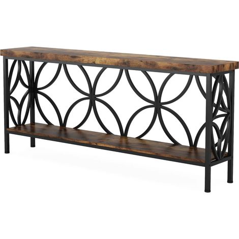 Console table industrielle à 2 niveaux avec étagère ouverte 160x29,5x80 cm (1/5)