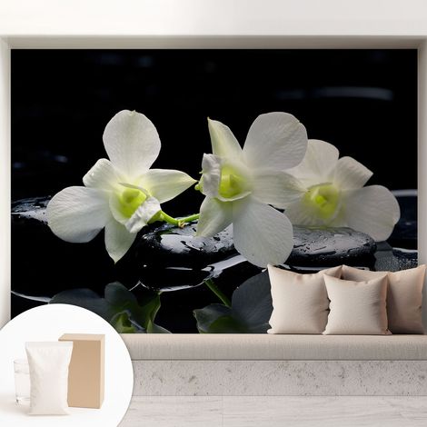 Tapete Tapete Vliestapete mit Kleber - Fototapete mit Motiv - Wandtapete modern - Wanddeko Blumen und Steine 208x146 cm (1/5)