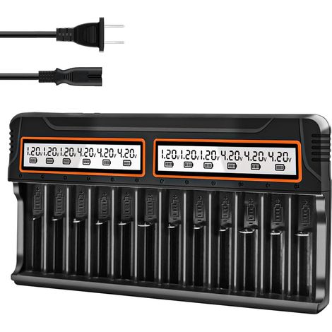 Chargeur de batteries 18650, chargeur universel intelligent à 12 emplacements avec écran LCD et prise de type américain pour batteries rechargeables Li-ion, LiFePO4, IMR, AA, AAA, Ni-MH et Ni-Cd (1/5)