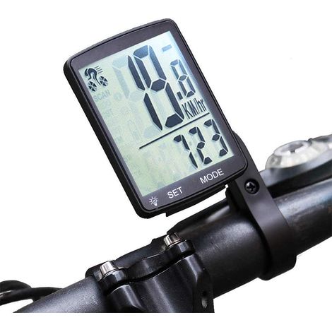 (7,8 x 5 cm, lumière blanche) Compteur de vitesse pour vélo sans fil avec écran LCD, podomètre étanche et mesure automatique de la température. (1/5)