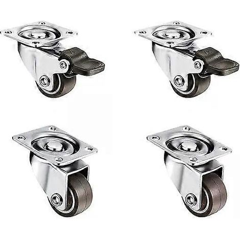 Lot de 4 roulettes discrètes de 2,5 cm (1 pouce) en caoutchouc souple pivotantes et silencieuses, avec plaque supérieure à 360° et 12 vis. (1/4)