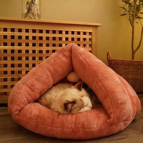 Lit Pour Chat - Maison Semi-fermée Pour Animaux De Compagnie - Tissu Coton Doux - Dimensions 40x45 Cm - Rose - 1 Pièce (1/5)