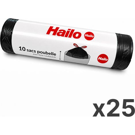25 rouleaux de 10 sacs poubelle universels 30 à 50L