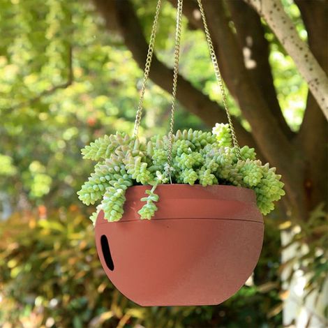 Pot de fleurs suspendu en rotin d'intérieur, conception étanche pour éviter la pourriture des racines, convient au jardinage et à la décoration intérieure - rouge. (1/4)