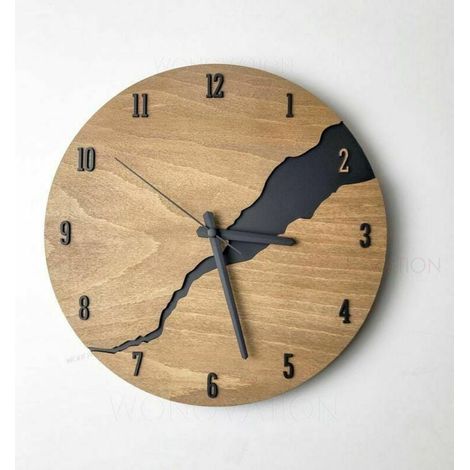 Horloge Murale Silencieuse - Analogique - Bois Naturel Fissuré - Pour Salon Bureau Chambre - 30 Cm - 1 Unité