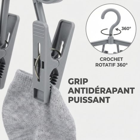 Lot de 2 Étendoir Chaussettes Pliable & Portable (Spécial Voyage) – Mini Séchoir Linge Rétractable 20 Pinces Antidérapantes – Cintre Organisateur Gain de Place pour Sous-Vêtements, pantalons, Bébé (1/4)