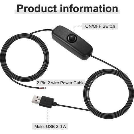 2 Stück 2 m langes 5V USB-Verlängerungskabel mit USB 2.0-Stecker und 2-poligem 2-adrigem DIY-Ladekabel für 5V-USB-Ventilatoren, LED-Streifen, Schreibtischlampen und Drive-Recorder (1/4)