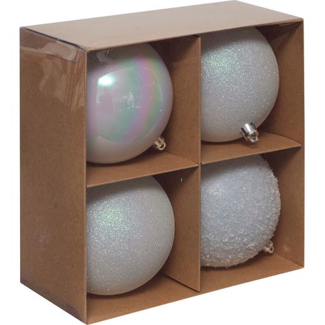 Déco de sapin Lot de 4 Boules de Noël GM D 10 cm - Blanc - Feeric Christmas (1/4)