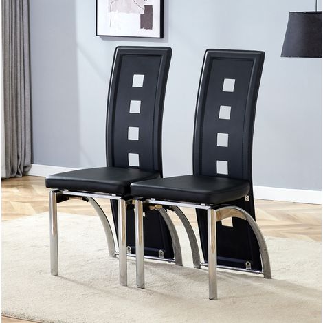Set di 2 sedie da pranzo in similpelle nera, gambe in metallo argento HAVRYA (1/5)