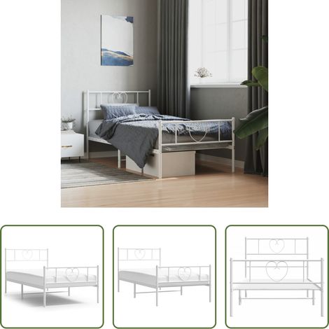 vidaXL Weißes Bettgestell - Bettgestell mit Kopf- und Fußteil Metall Weiß 75x190 cm (1/5)