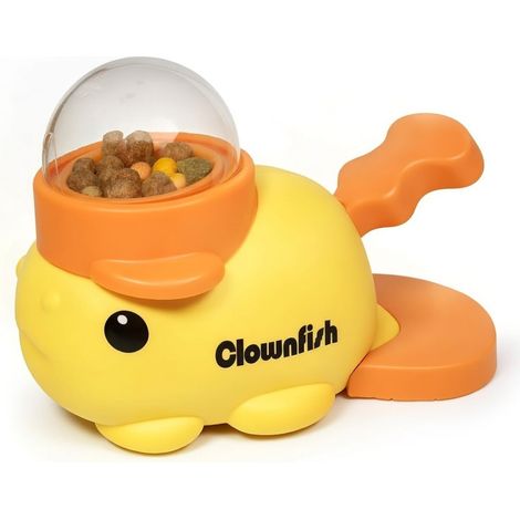 Puzzle interactif et distributeur de croquettes anti-glouton - Jeu de réflexion pour chiens et chats - Jouet distributeur de croquettes anti-ennui - Motif poisson-clown - Jaune