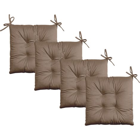 Set 4 Cuscini Sedie 4 Punti Coprisedie Effetto Velluto Con Lacci Prodotto Italiano Tinta Unita 4 Pezzi Cuscino Cucina Sala Da Pranzo Soggiorno Imbottitura 5Cm Tortora