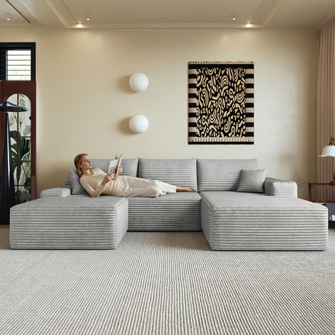 Pour salon et appartement confort nuageux canapé d'angle avec méridienne en velours côtelé gris sans montage (1/5)