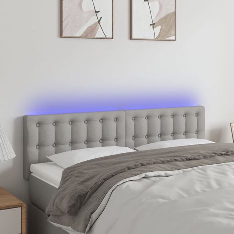 Tête de lit à LED pour lit double, Cadre de lit, Tableau décoratif de chevet Gris clair 144x5x78/88 cm Tissu CDE28087 (1/5)