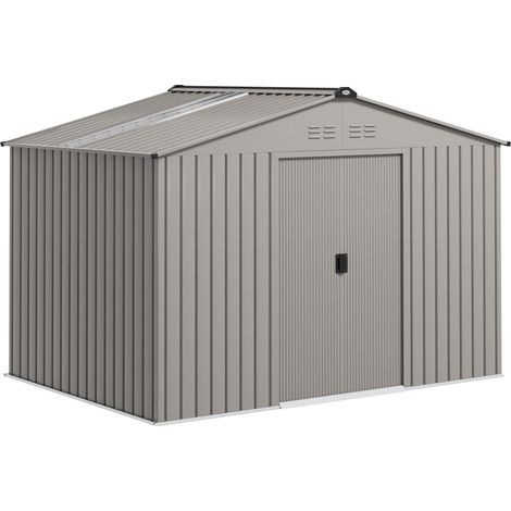 Abri de jardin 4,9 m² 277x195x192 cm avec 2 Portes Corredizas Techo Inclinado et 4 fenêtres gris Plata (1/5)
