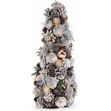 Albero di Natale da Tavolo Innevato e con Addobbi Decorazione Natalizia per la Casa Idea Regalo Altezza 42,5 Cm (1/2)