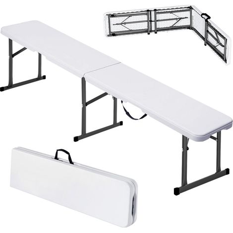 Banc pliant en plastique, 1820 mm, banc d'extérieur pliable portable, lisse en PEHD imperméable, siège de pique-nique, de salle à manger avec poignée de transport, pour jardin, blanc (1 paquet) (1/5)
