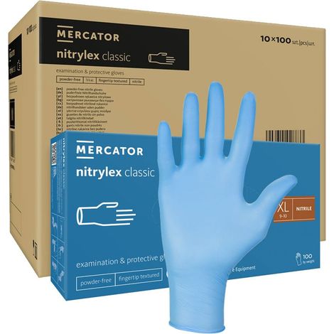 Guantes de nitrilo XL azul Mercator Nitrylex Classic 100 piezas caja 10 unidades (1/5)