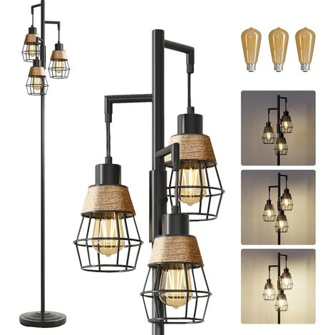 Lampadaire diamant Industriel avec 3 Abat-jours en Metal,Régulation rotative, solide, ampoules LED incluses, pour salon/chambre (1/5)