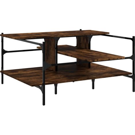 Tavolino con ripiani, design moderno e contemporaneo, 100 x 100 x 48,5 cm, legno ingegnerizzato marrone e acciaio DEC038304