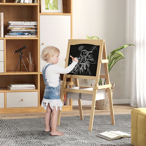 Tableau chevalet enfant ardoise double face tableau tableau à craie rouleau papier 58 x 50,5 x 109 cm naturel blanc
