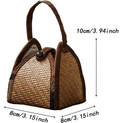 Pochette de rangement pour tasse à thé (1 pièce) - 8 × 10 cm - Pochette tressée imitation rotin - Légère et portable - Protège les s (1/4)