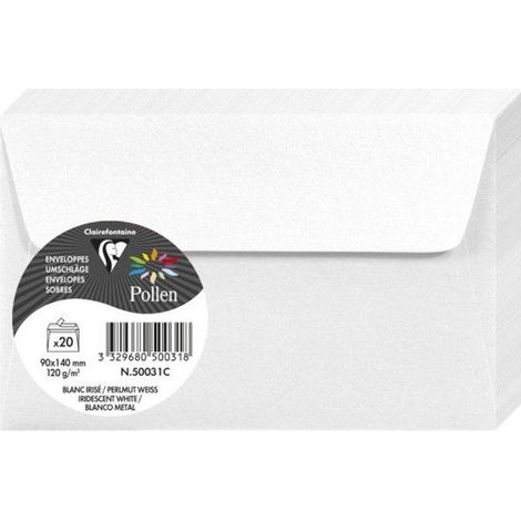 Enveloppe - CLAIREFONTAINE - Pollen - 120g - 90x140 mm - Blanc irisé - Paquet de 20