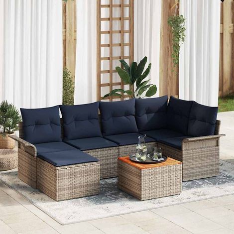 Set Divano da Giardino 7 pcs Grigio e Blu Navy polyrattan vidaXL (1/5)