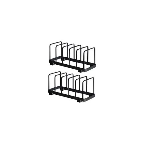 Vertikaler Geschirrabtropfständer, Geschirrorganizer, Geschirraufbewahrungsgestell, rutschfester Metall-Geschirrabtropfständer für Küchenschubladen und -schränke (Schwarz, 2er-Set) - Crezuo