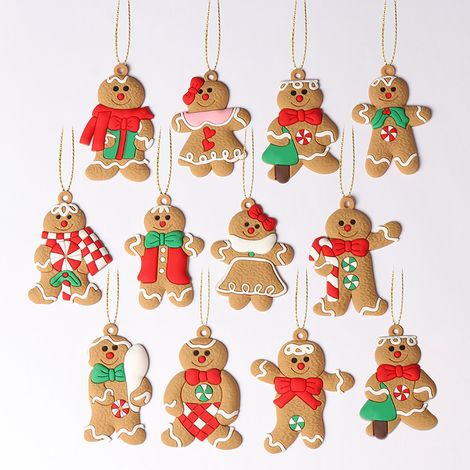 12 Pièces Bonhomme Pain D'épices Ornement Sapin de Noel, Nouveaux Mini Ornements d'homme en Pain D'épice, Pendentif de Décorations Suspendues de d'arbre de Noël