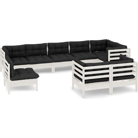 Muebles de jardín 9 pzas y cojines blanco madera maciza de pino vidaXL (1/5)