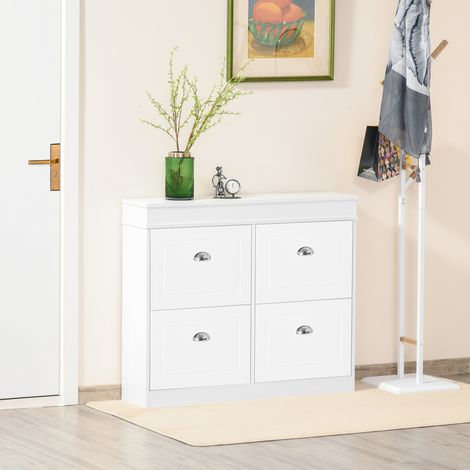 Mueble Zapatero de 4 Puertas Zapatero Estrecho con Estantes Ajustables y Extraíbles Capacidad de 16 Pares para Pasillo Entrada Recibidor 98x24x83 cm Blanco (1/5)