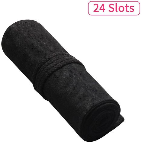 Pinselhalter aus Canvas, aufrollbar, Stiftehalter, Künstler-Stifteaufbewahrungstasche mit 24 Fächern, Canvas-Tasche – Schwarz (1/5)