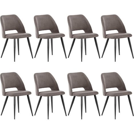 Lot de 8 chaises de salle à manger en velours côtelé marron, pieds métal, design scandinave (1/5)