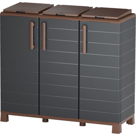 Armoire de tri 3 Portes Cache Poubelle de Tri Sélectif 102 x 37 x 90 cm Intérieur Extérieur Art Plast