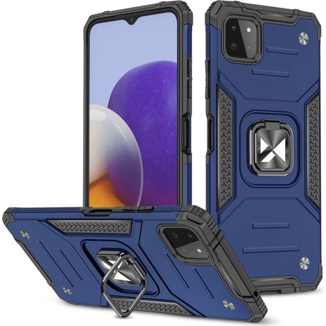 Cover protettiva rinforzata + supporto magnetico per Samsung Galaxy A22 4G, colore blu, con anello di rinforzo. (1/5)