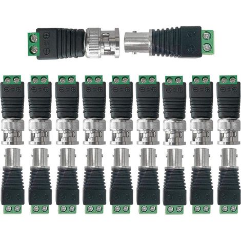 10 paires BNC vidéo Balun Connecteur adaptateur, mâle fiche et femelle prise kit, câble coaxial adaptateur (vert + noir) (1/4)