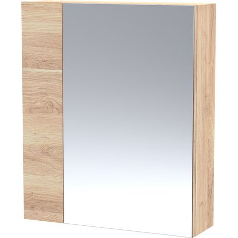 Hudson Reed Fusion Mirrored Bathroom Cabinet (75/25) 600mm Wide - Bleached Oak (1/2)