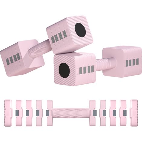 Lot de 2 haltères carrées antidérapantes de 5 kg avec disques amovibles, en acier et ABS, 32 x 9 x 9 cm, rose (1/5)
