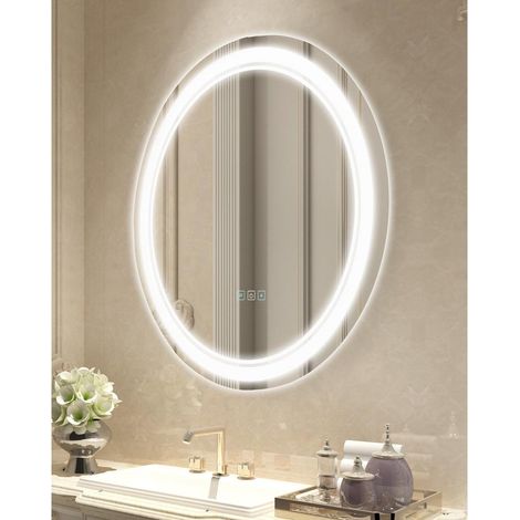 Miroir de Salle de Bain LED Rond 60 cm Antibuée Rétroéclairé 3 Couleurs Luminosité Variable (1/5)