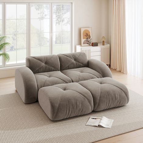 Sofá modular 2 plazas taupe en chenilla sin estructura con 2 otomanas (1/5)