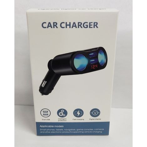 Dual USB 4.8A Rotary Digital Display Car Charger, 1-to-4 Bluetooth FM Receiver, Car Music USB Flash Drive Accessories -- Dual-Barrel QC3.0 Car Charger + Color Box (1/4)
