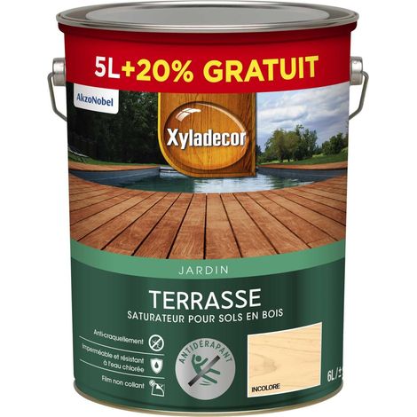 Saturateur pour Sols Extérieurs en Bois Terrasses, Abords de Piscine, Caillebotis Antidérapant Couleur : Mat Incolore Quantité : 5L + 20% gratuit (1/5)