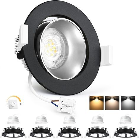 Set of 6 recessed spotlights, 5W dimmable LED, 3 color temperatures, IP44, for bathroom and living room (1/5)