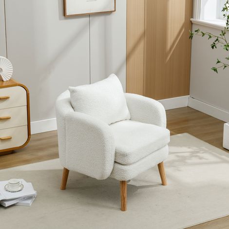 Fauteuil, rembourré chais, avec coussin, salon/bureau/chambre, Teddy tissu,blanc (1/5)