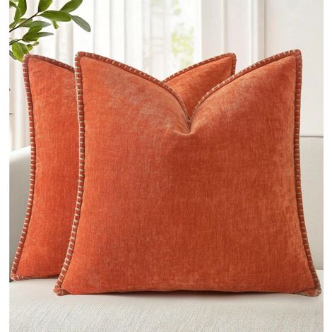Dekorative Kissenbezüge aus weichem Chenille, 30 x 50 cm, 2er-Set, Landhausstil, neutraler Samt, mit Ziernaht, für Sofa, Rost (1/4)