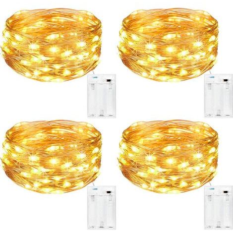Guirlande Lumineuse [Lot de 4], Mini Guirlande LED a Pile 5m 50 LEDs Intérieur et Extérieur Décoration Lumière pour Chambre Noël Mariage Soirée Maison Jardin (Blanc Chaud) (1/5)
