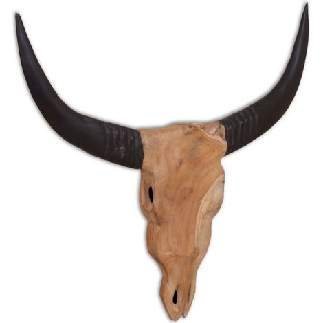 Sculpture murale en forme de tête de taureau, teck, 69 x 6 x 60 cm (1/5)