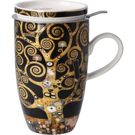 Tasse à thé en porcelaine avec couvercle et passoire 450 ml Motif arbre de vie (1/5)
