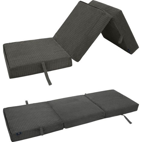 Loft 25 Materasso singolo pieghevole - Materasso futon pieghevole in velluto a coste con cinghie di fissaggio e maniglia per il trasporto - Materasso ospiti triplo pieghevole per soggiorno - Carbone (1/5)